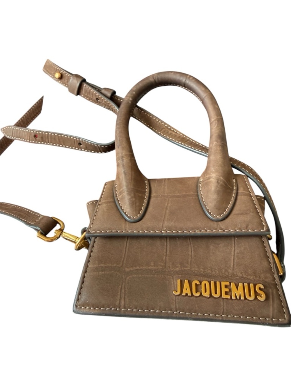 Jacquemus Taupe Brown Le Chiquito-Style Croc Mini Bag with Gold Logo